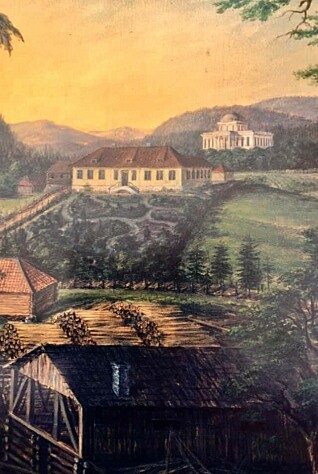 Dette maleriet av Ulefos hovedgaard er malt av Munch