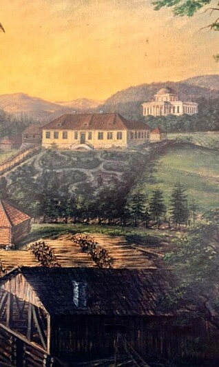 Dette maleriet av Ulefos hovedgaard er malt av Munch